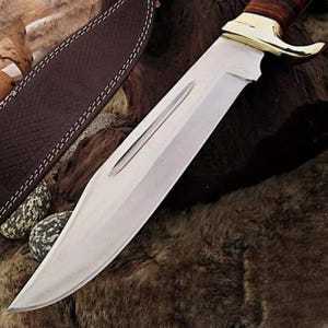 Cuchillo de caza y camping de acero de Damasco con punta caída, mango de madera, hoja recta, grado industrial, para uso exterior, OEM Short Sign Industry - Product Image 3