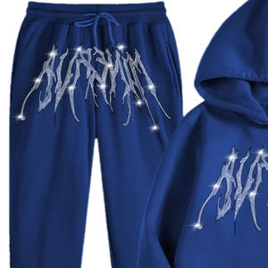 Conjunto Deportivo de Mujer, Diseño Moderno, para Invierno, con Pedrería, 100% Algodón, Sudadera con Capucha y Pantalón de Felpa, 2 Piezas, en Oferta - Product Image 3