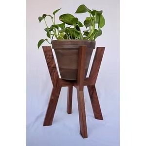 Nuevo juego de soportes de madera para macetas con macetas de cerámica blancas para uso en interiores con plantas verdes, soporte de madera para plantas - Product Image 3