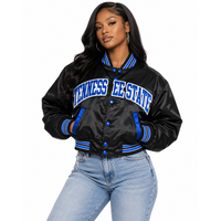Veste de baseball courte personnalisée pour femme, style universitaire, en satin, avec broderie et appliqués, fabricant