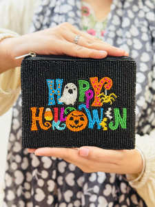 Handmade <b>Beaded</b> Clutch Bag Square Zipper Halloween Pattern Evening <b>Purse</b> - Product Image 1