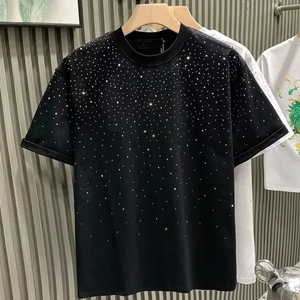 Camisetas de Lujo Personalizadas con Pedrería, Negras, 100% Algodón, Camisetas de Hombre con Cuello Redondo, Ropa Urbana de Verano, Camiseta con Cristales Brillantes, Diseño OEM - Product Image 1
