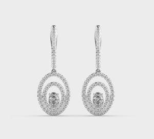 Pendientes de Diamantes con Corte Ovalado, Oro Sólido de 18K, Baño de Rodio, Engaste Pavé, Joyería Geométrica de Lujo para Mujer, para Bodas - Product Image 1