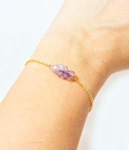 Raw Amethyst Bracelet 925 Sterling Silver 14k Gold Plated Chain Minimalist Women Jewelry Handmade Wholesale Supplier - Product Image 6