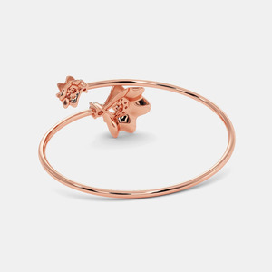 Gold Floral Diamond Open Cuff <b>Bangle</b> <b>Bracelet</b> - Product Image 2