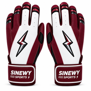 Guantes de Bateo Deportivos de Cuero SINEWY, Azul, Rojo, Blanco, Acolchados, Transpirables, con Cierre de Gancho y Bucle, Unisex, para Adultos, Entrenamiento, para Zurdos, Talla XL, XXL - Product Image 5
