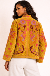 Chaqueta Bomber Estilo Boho para Mujer, Bordada a Mano, de Algodón Sujani, Acolchada de Terciopelo, Estilo Étnico Vintage, Venta al Por Mayor, Artesanal - Product Image 3