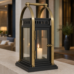 Elegante Farol de Metal para Velas con Forma Rectangular Moderna y Apariencia Artesanal de Primera Calidad, Construcción Metálica Duradera, Decorativo - Product Image 2