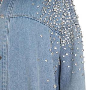 Triveers Oem Customized Autumn Street Wear Clothing <b>Rhinestone</b> Beading Loose Fit Denim <b>Jacket</b> For Women's - Product Image 5