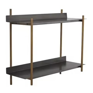 Minimalist Double Tier Metal Wall Shelve <b>Hexagon</b> Shape Standing Type Durable Glossy Finish for Living Room Neatening <b>Shelf</b> - Product Image 2