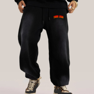 Pantalon de jogging évasé personnalisé pour homme, style vintage urbain, en molleton bouclette ample, coupe large, avec braguette zippée et impression 3D en relief, taille mi-haute - Product Image 5