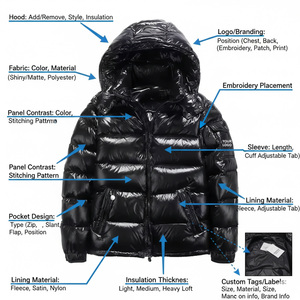 Custom Logo Shiny Black Puffer Jacket with Hood – OEM Winter <b>Bubble</b> Down <b>Coat</b> for Men – Wholesale Bulk Manufacturer - Product Image 2