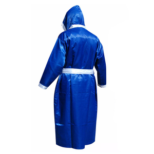 Bata con Capucha de Satén Azul con Ribete Blanco para Entrenamiento y Eventos de Artes Marciales - Product Image 4