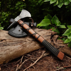 Hache à barbe personnalisée en acier Damas à lame pleine, manche en Micarta, hache de chasse et de camping, tomahawk, hache réelle avec étui en cuir, cadeau idéal - Product Image 1
