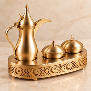 MiddleEast Style Metal <b>Coffee</b> <b>Set</b> with Dallah Pot and Decorative Tray for Tea Drinking - Product Image 4