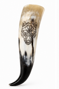 Taza para Beber Hecha a Mano de Cuerno de Búfalo Natural con Patrón de Lobo Grabado, Copa de Cuerno Curvada, Regalo Rústico Medieval para Bar - Product Image 5