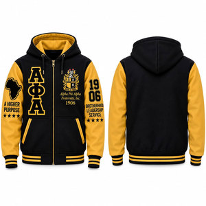 Sweat-shirt à capuche avec fermeture éclair pour homme, lettres grecques Alpha Phi Alpha, noir et or, avec poche - Product Image 1