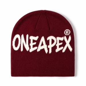 Custom Burgundy Knit Beanie Hat White Logo Warm Ribbed <b>Winter</b> <b>Cap</b> Unisex Streetwear Fashion Headwear Wholesale Supplier - Product Image 1