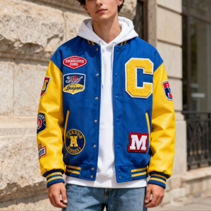 MOQ 10 OEM Men Varsity <b>Jacket</b> Leather Sleeve Letterman Baseball <b>Jacket</b> Custom College Streetwear - Product Image 1