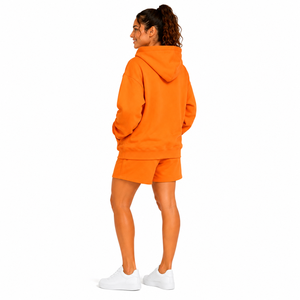 Women's White Hooded Sweatshirt Shorts <b>Set</b> Cotton Fleece Anti-Shrink 240g Casual Loose Fit Drawstring Pocket Spring Summer Wear - Product Image 2
