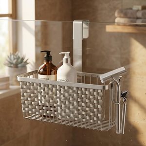 Handmade SS202 26 cm Brushed Steel <b>Shower</b> Caddy No Drilling Dwar Lattice Glass <b>Rack</b> for Home Decor Hotels and Weddings - Product Image 2