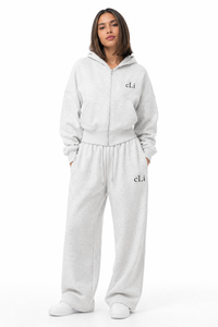 OEM Custom Logo Black <b>Cropped</b> <b>Zip</b> <b>Up</b> Tracksuit Heavyweight Fleece Oversize Hoodies High Waist Wide Leg Joggers Winter Sweatsuit  - Product Image 3