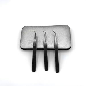 Pinzas Profesionales de Acero Inoxidable Antimagnéticas para Extensión de Pestañas, Color Negro Mate Plasma, 3 Puntas Diferentes - Product Image 1