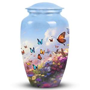 Urne funéraire élégante « Prairie Papillon » avec motif floral paisible pour un hommage commémoratif affectueux - Product Image 1