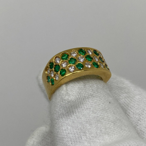 Yellow <b>Gold</b> <b>Cocktail</b> <b>Ring</b> With Round Brilliant Cut Diamonds And Emeralds Luxury Unisex Everyday Wear - Product Image 3