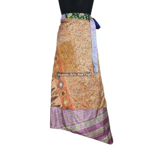 Jupe longue en soie vintage 100% Sari, 100% Soie / Jupe de soirée à enrouler, Jupe enveloppante élégante, Sarong indien en soie - Product Image 6