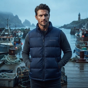 Chaqueta sin mangas acolchada azul marino para hombre, con cuello alto y cremallera, para invierno, ropa de calle, personalizada, marca privada, OEM - Product Image 6
