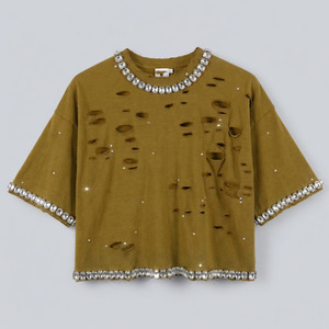 T-shirt court personnalisé effet vieilli avec strass et imprimé anime, 100 % coton, streetwear, très demandé, meilleure qualité - Product Image 1