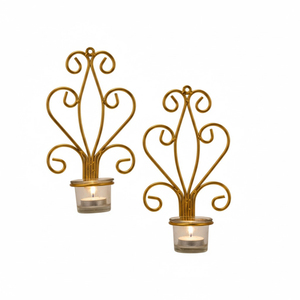 Set Of 2 Antique Style Golden Metal Wall Sconce <b>Candle</b> Holders Decorative Iron Wall Mounted <b>Pillar</b> <b>Candle</b> Sconces For Home Decor - Product Image 4
