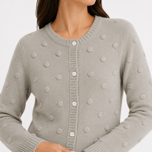 Suéter Cárdigan de Mujer con Botones Delanteros, Manga Larga, Cuello Redondo, Textura de Puntos |   Fabricante OEM ODM Bangladesh - Product Image 1