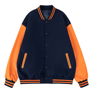 เสื้อแจ็คเก็ตวาร์ซิตี้สีแดงเลือดหมู-เหลืองสำหรับผู้ชาย สไตล์เบสบอล เสื้อคลุมลำลอง ติดกระดุมด้านหน้า คอเสื้อแบบริบบิ้น ดีไซน์ตัดต่อสี - Product Image 5