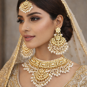 Indian Royal Kundan Gold Plated Classic Bridal Engagement Wedding Party Jewelry <b>Set</b> <b>Women</b> Trendy Latest Crystal Rhinestone - Product Image 1