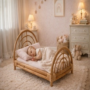 <b>Rattan</b> Infant Daybed Twin Size Modern Design Cotton Upholstery Durable Natural Solid Wood <b>Frame</b> Detachable Bedroom Furniture - Product Image 3