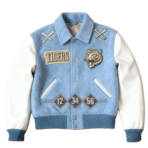 High Quality Men's Custom Logo Cow Skin Leather Sleeves Wool Body Bomber Varsity Jacket Waterproof Windproof <b>Hip</b> Hop Streetwear - Product Image 6