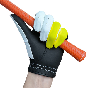 Golf <b>Gloves</b> Sheepskin Adjustable Wrist Strap Right Hand Non Slip Hook and Loop Closure Men Sports Use White Black Yellow - Product Image 3