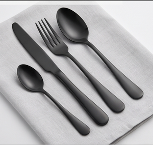 Ensemble de couverts en métal noir mat élégant, design minimaliste, idéal pour les mariages, les restaurants, les hôtels et les complexes hôteliers. - Product Image 1