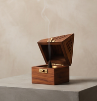 Boîte de rangement en bois pour encens, avec accents en laiton, support en bois naturel, vente en gros