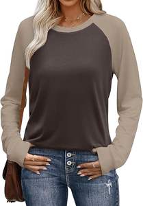 Camisetas de Manga Larga para Mujer, Color Block, Cuello Redondo, Estilo Casual, Básicas, Ropa de Otoño 2026, Moda, 100% Algodón, 180 GSM - Product Image 4