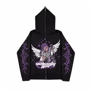 Sweat-shirts à capuche zippés Y2K originaux OEM, avec impression graphique personnalisée et broderie, unisexe, tenue décontractée, coton doux - Product Image 2