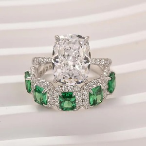 925 Silver Moissanite 5.5 Carat Vintage <b>Cushion</b> Cut <b>Wedding</b> <b>Ring</b> Set Halo Emerald Cut Half <b>Wedding</b> Band White Gold Plated 4 - Product Image 4