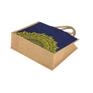 Boho Jute Shopping <b>Bag</b> With Yellow Mandala Print <b>Medium</b> <b>Size</b> Top Handle Reusable Tote For Grocery And Everyday Use - Product Image 2