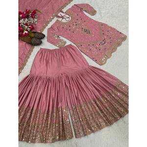 Ensemble de vêtements de fête pour femmes de créateur Sharara Plazzo Dupatta - Product Image 4