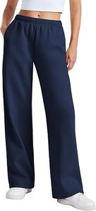 <b>Women's</b> Navy Wide Leg Sweatpants Elastic Waist Drawstring Loose Fit Casual Full Length <b>Trousers</b> - Product Image 4