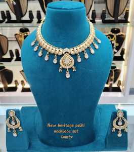 Heritage Polki Necklace <b>Set</b> & Earrings Gold Plated Brass Trendy Bridal Jewelry <b>Set</b> for Wedding & Party - Product Image 4