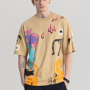 T-shirt unisexe de haute qualité 100% coton surdimensionné et lourd (300g) à col rond, impression personnalisée AZIII SPORTS, pour hommes - Product Image 2