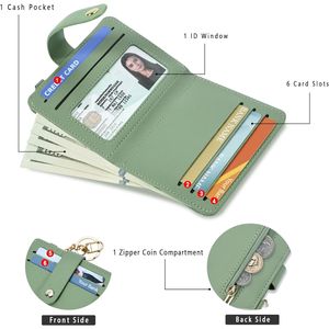 Porte-cartes en cuir pour femme avec blocage RFID, petit portefeuille avec fenêtre d'identification et porte-monnaie zippé - Product Image 2